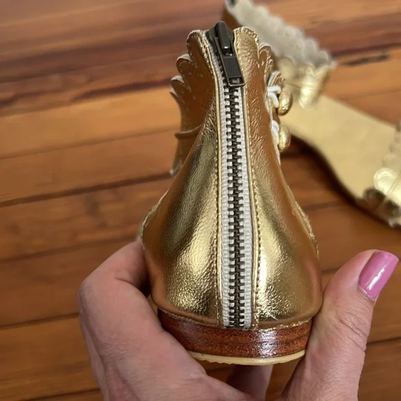 ELF Midsummer Gold Leather Sandals with Hand Cut Detailing - Picture 9 of 13